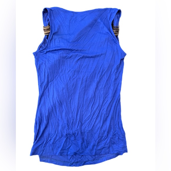 Haani Royal Blue Tank Top with Faux Wooden Accent m - Picture 3 of 8